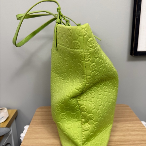 Michael Kors Neon Lime Embossed Logo Leather Tote - Picture 5 of 10